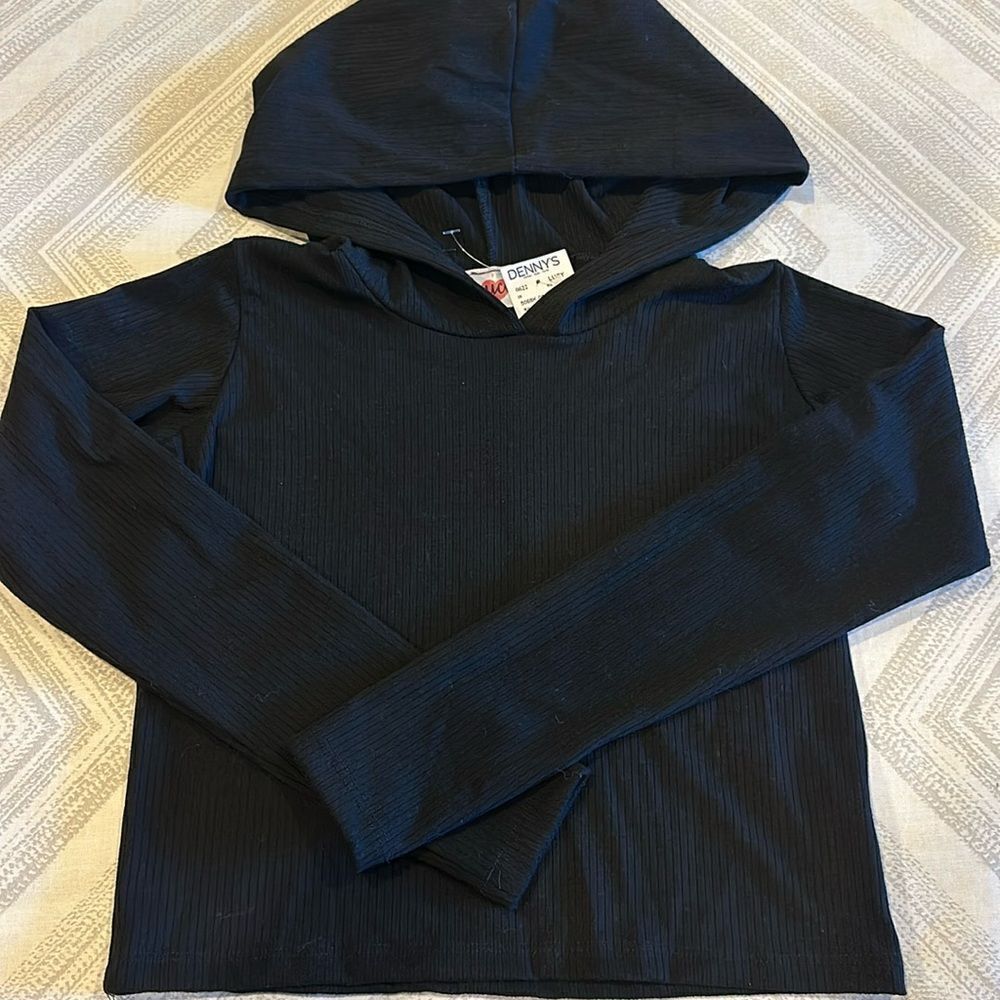 Lucy Little Girls Black Hooded Long Sleeve Top - Size L